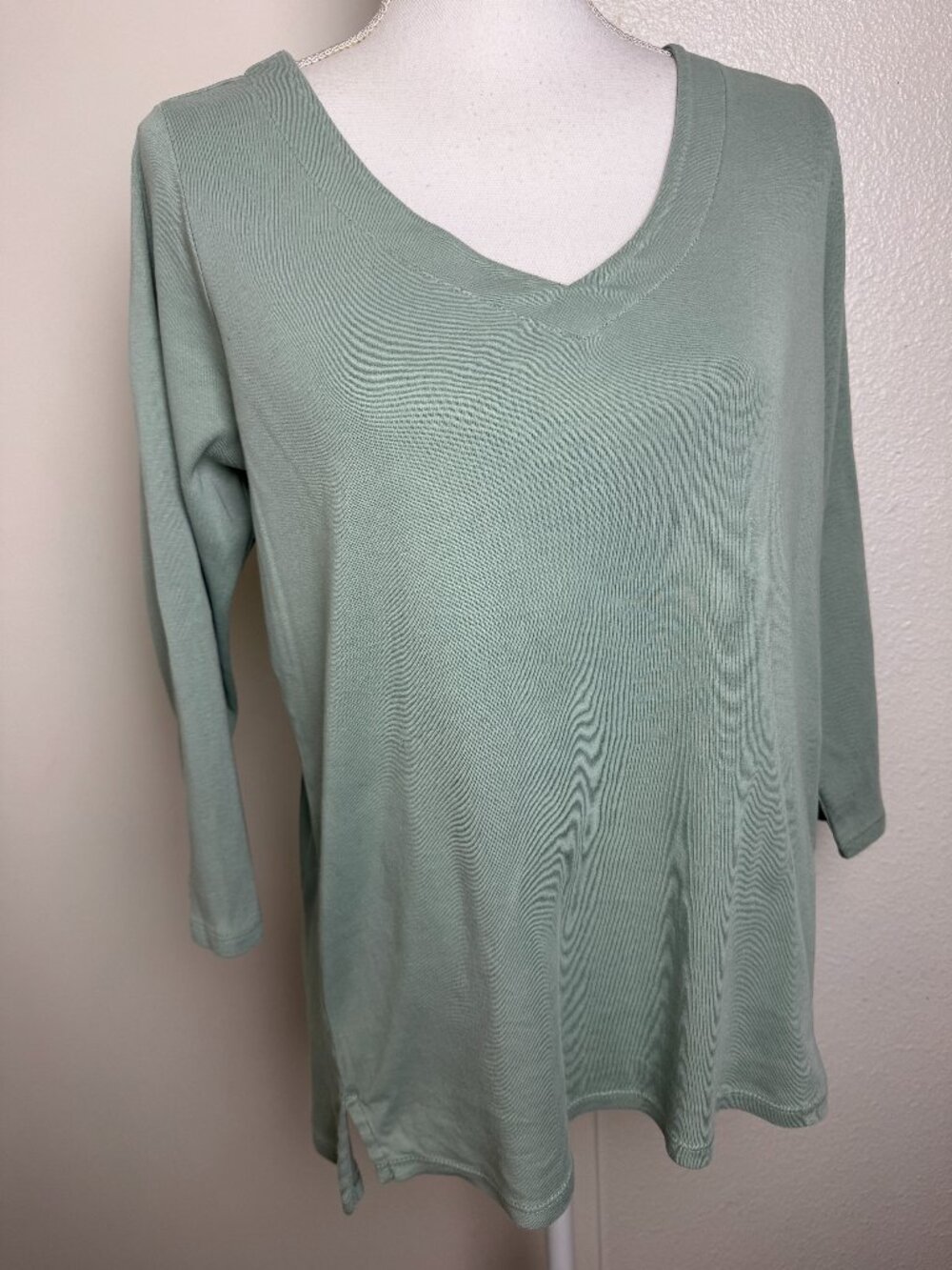 J.Jill 100% Pima Cotton V-neck 3/4 Sleeve Green Mint T-shirt Long Sleeve Size S